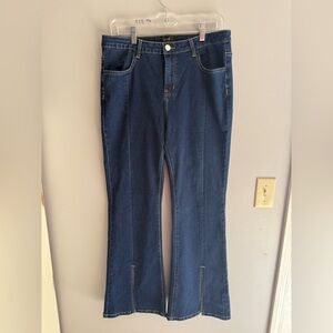 Decivi Women’s Flare Front Slit Bootcut Dark Wash Jeans SZ L High Rise Western